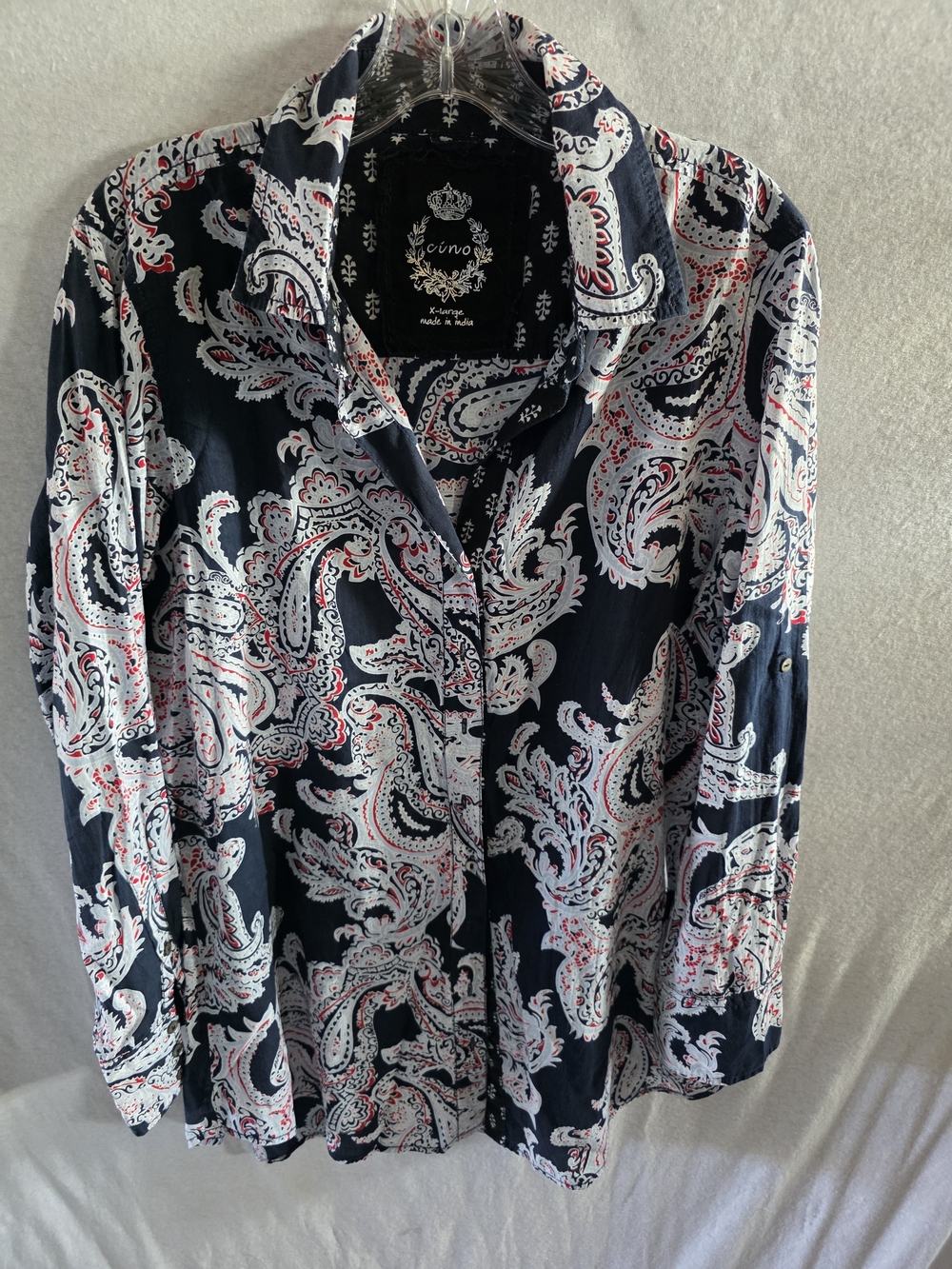 Cinco Navy Paisley Button-Down Shirt - Navy/White with Red Accents